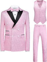 Jonathan Double Breasted Pink Jacquard Three Piece New Prom Suit Arrival